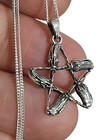 Broomstick Pentacle Pendant 925 Sterling Silver Necklace 18  Chain Wiccan Pagan