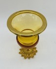 Antique French Neoclassical Amber Glass Vase With Brass Ring And Footing