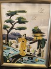 Set Of Two Beautiful Vintage Asian Painted Fabric Art Framed In 17 X 13 Frames