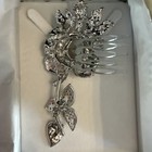 Jules Bridal Silver Rhinestone Rose Hair Comb Crystal Floral Wedding Prom