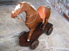 Antique Wooden Pull Toy Horse C  1900 German 20  Tall long  Horse Hair  Gorgeous