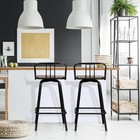 Set Of 2 Heavy Duty Swivel Bar Stools  w Low Backrest Square Counter   Footrest