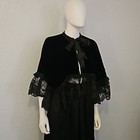 Vintage Black Velvet Beaded Lace Gothic Victorian Castlecore Cape