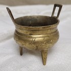 Vintage Antique Chinese Bronze Brass Stamped Incense Burner Bowl Dish Set pair 2