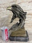 Bronze Sculpture Art Deco Metal Animal American Bald Eagle Bust Marble Base Sale