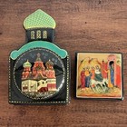 Lot Set Of 2 Russian Hand Painted Hinged Lacquer Trinket Boxes Vintage