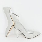 Good American Emma Glitter Heel Silver Sparkly Pointed Toe Stiletto Sz 8 5 Nwob