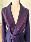Vintage Savile Row 100  Wool Robe Navy Blue  Red Piping Made In Great Britain