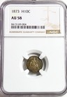 1873 Silver Seated Liberty Half Dime H10c - Ngc Au58 - High Grade  Great Color 
