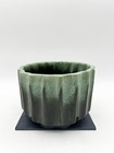 Vintage Green Glazed Ribbed Ceramic Planter Fluted Art Pottery Mid Century