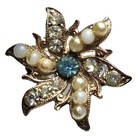 Genuine Antique Victorian Seed Pearl Blue Crystal Flower Wreath Leaves Brooch