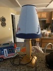 Pottery Barn Kids Vntg Dinosaur Table Lamp Wooden Base Fabric Stitched Applique 