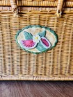 Vintage Wicker Picnic Basket With Handles   Watermelon Liner Retro Summer Decor 