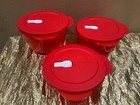 New Tupperware Set 3 Beautiful Red   White Colors Crystalwave Reheatable Bowls