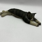 Vtg Napping Sleeping Kitten Cat Gray   White Resin clay 8 x3 