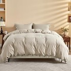  100  Washed Cotton Duvet Cover Set 3pcs With Bowknot Ties Strap Solid Color 