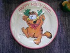 Vtg Lot Of Garfield Christmas Paper Plates Napkins   Figurine Nos Holly Days Mip