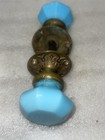 Antique Pair Of Baby  Blue Milk Glass Door Knobs Doorknobs   Brass Rosettes