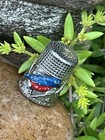 Vintage Sterling Silver Blue Red Bird Sewing Thimble