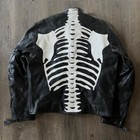 Men s Leather Jacket Motorcycle Skeleton Biker Genuine Cow Leather Jacket