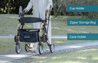2-in-1 Rollator Walker   Transport Chair  Folding  Wide Seat  Champagne