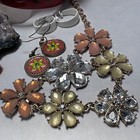 Vtg - Modern Jewelry Orange Flowercore Bib Necklace Enamel Earrings Bangle Cuff