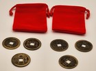 Feng Shui Two Red Velvet Bags Six Chinese Coins For Prosperity   Good Fortune