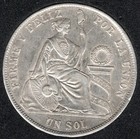 1871 Y j - Scarce Dot Under 7 - Peru Un Sol - 90  Silver Crown