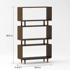 Mid-century 3-shelf Walnut Brown Bookshelf Bookcase Storage Easy Assembly Sturdy