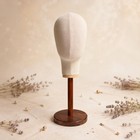 Hat And Hairpiece Display Stand Vintage Wood Base Canvas Mannequin Head Textile