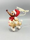 Hand Blown Glass Glitter Poodle Dog In Santa Hat Christmas Ornament 5 5  Tall