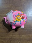 Vintage 1968 Japan Pink Floral Elephant Piggy Bank Ceramic 6 5 