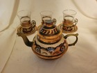 Vintage Copper Enamel Engraved Turkish Tea Set Teapot With 3 Cups