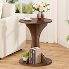 Round Side End Table - Wood Accent Coffee Table For Living Room  Rustic Brown