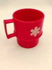 Vintage Tupperware Red Plastic Snowflake Christmas  Holiday Mugs  Cups  Lot Of 2