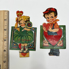 Vintage Germany Mechanical Boy Girl Die Cut Valentines Day Card Set Of 2