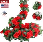 3   Garland Wall Silk Artificial Hanging Rose Red Flowers Vine Wedding Decor Us