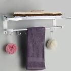 2-tier Wall Mounted Towel Rack Stainless Steel Bathroom Storage Shelf W  Hooks