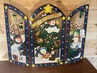 Vintage Grandeur Merry Christmas Fireplace Cover 36  Decor Metal Screen Snowman