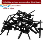 50pcs Black Aluminum Tri Fold Exploding Pop Rivets 3 16 Large Flange 3 16 x1 New
