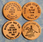 Lot Of 4 Vintage Delaware Wooden Nickels Tokens Wood Coin Collection De