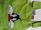 Vintage  1998  Kids Sz6 Lime Green Looney Tunes  sylvester  Short Overalls 