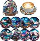 8 Pcs Diamond Art Coasters Kits With Holder  Landscape Diy Diamond Paintings Coa