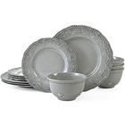  12-piece Dinnerware Set  Melamine Dishes Set With Service For 4  12pcs  Gray