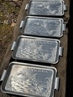 Vintage Set Of 7 Hammered Aluminum Snack Trays With Ducks Or Geese In Flight