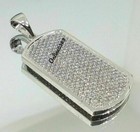 Real 10k White Gold Natural White Diamond Men s Small Dog Tag Charm Luck Pendant