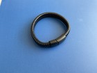 Men s Black Braided Leather Bracelet Magnetic Clasp Cuff Wristband Minimalist