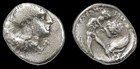 Herakles Wrestling The Nemean Lion athena Tarentum Calabria Silver Diobol Coin