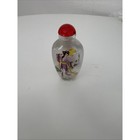 Vintage Chinese Inside Painted Glass Snuff Bottle Oriental Woman Red Stopper
