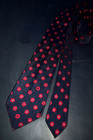 Neck Tie Vtg 50s 60s Hand Woven Red Flower Foulard Jacquard Silk 54 5  X 3 25 